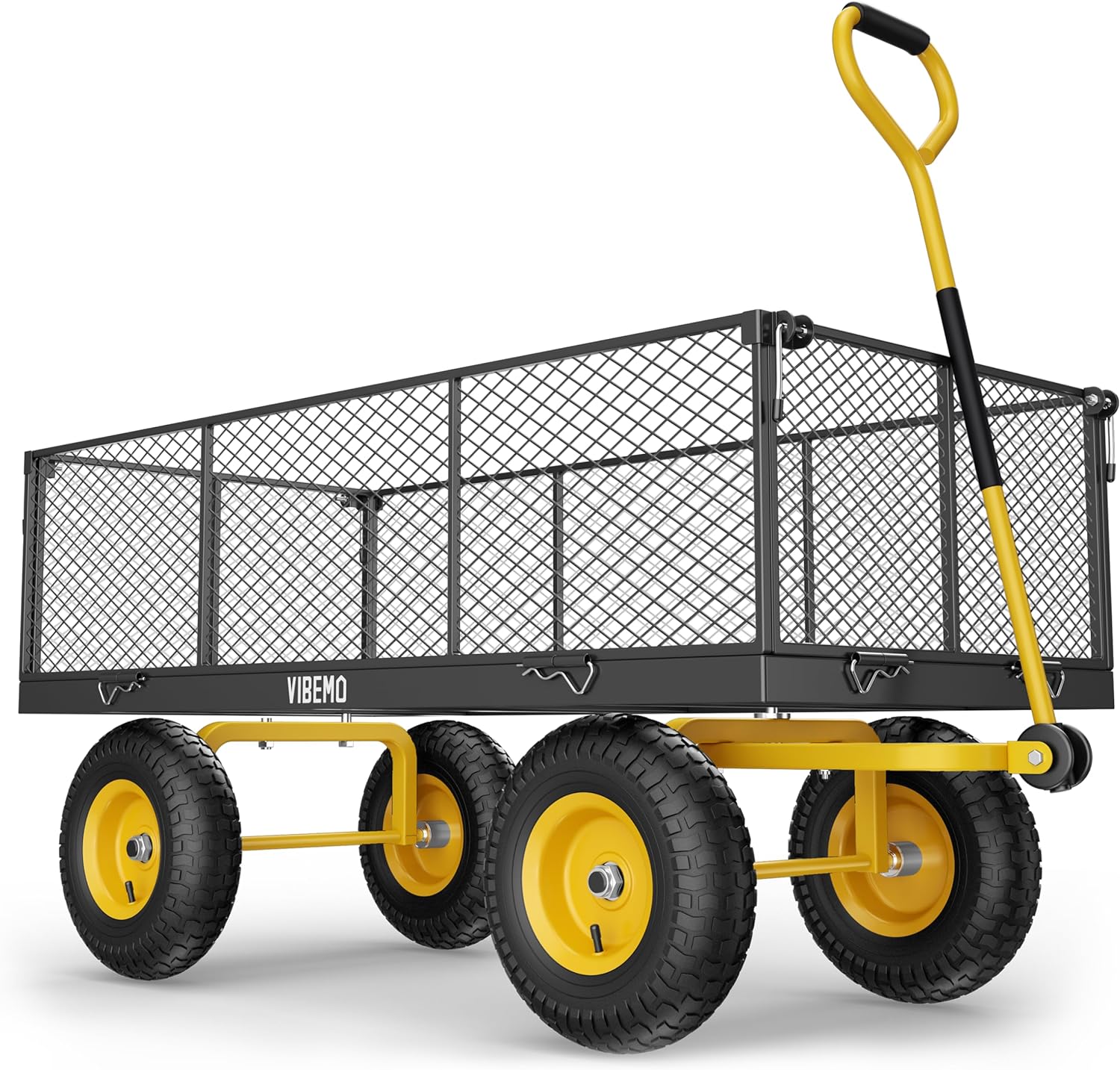 374CAF4F-994C-1AE6-4DF3-3FA90E5CD362 Steel Garden Cart, 2-in-1 1400 lbs Heavy Duty Utility Wagon, with Removable Mesh Sides to Convert into Flatbed, 240 U-Turn 13" Pneumatic Tires Garden Wagon for Farm Yard Lawn Garden Camping - Image 1
